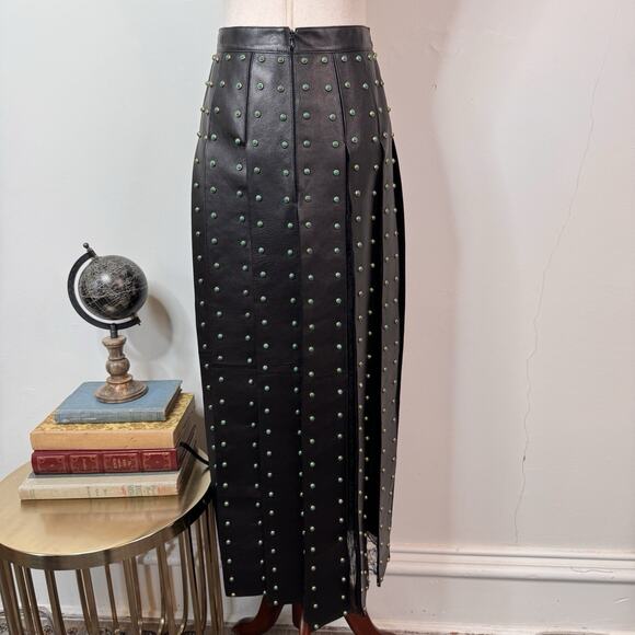 Valentino Black Leather Lace Maxi Skirt Runway 2016 Studded High Waist $10k Sz 4 - Picture 12 of 16
